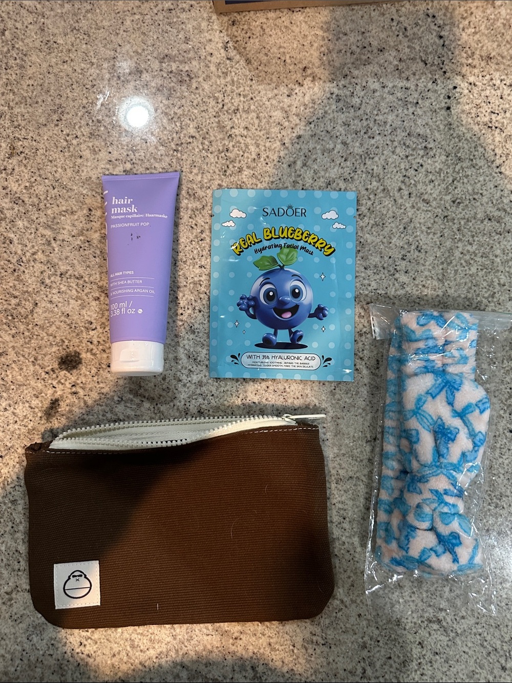 STYLEDRY Passionfruit Pop Hair Mask Blueberry Face Mask Sun Bum pouch & headband